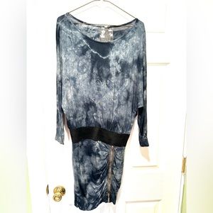 YOUNG FABULOUS & BROKE XS Blue Tie Dye Elastic Waist Zipper Dress YFB